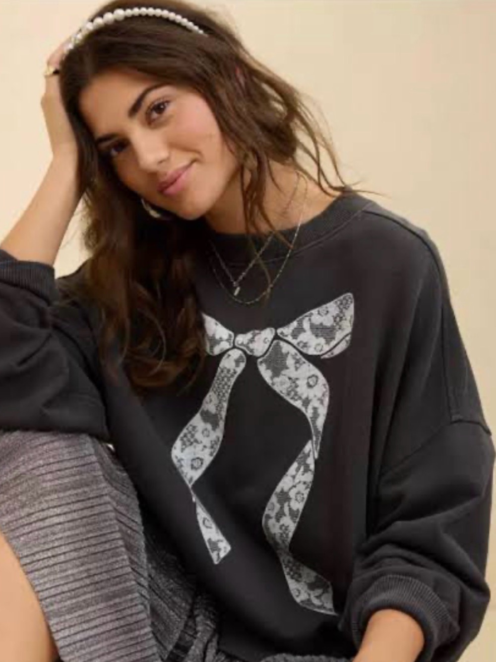 Aerie Oversized Sweatshirt with White Bow Graphic - #